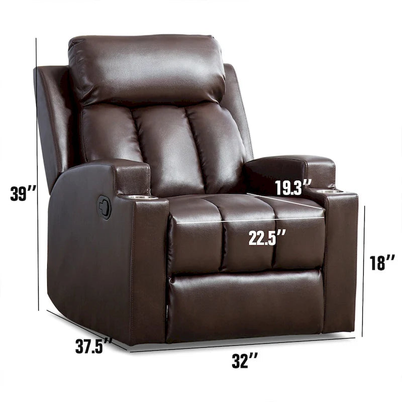 Fauteuil de relaxation manuel avec fonction massage et chauffage, 2 porte-gobelets, en tissu respirant