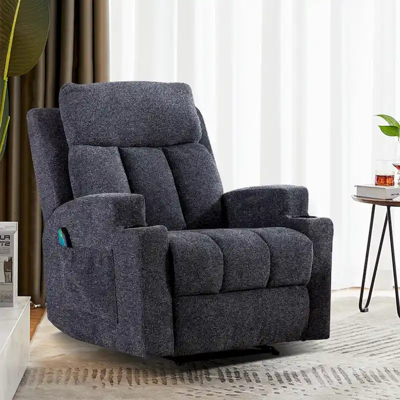 Fauteuil de relaxation manuel avec fonction massage et chauffage, 2 porte-gobelets, en tissu respirant