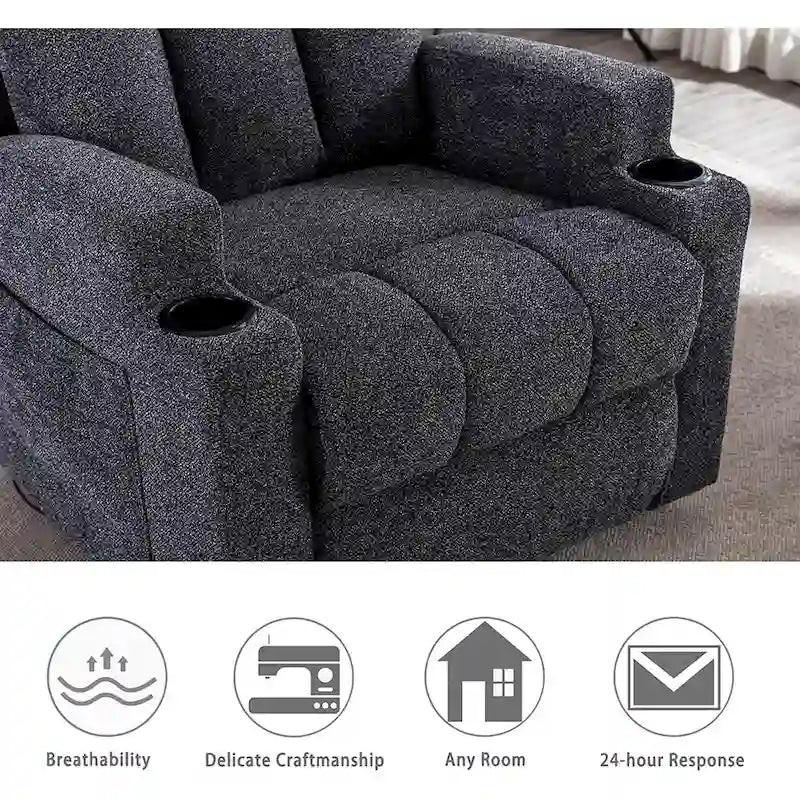 Fauteuil de relaxation manuel avec fonction massage et chauffage, 2 porte-gobelets, en tissu respirant