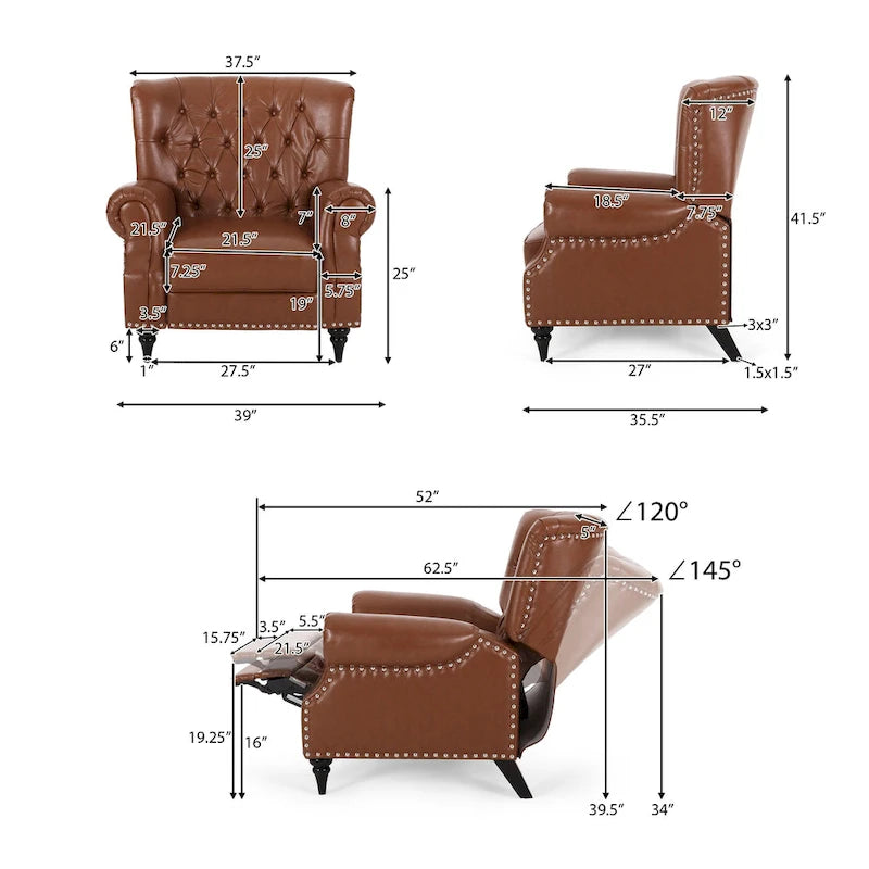Fauteuil inclinable Sunapee en tissu et bois d'hévéa avec clous décoratifs par Christopher Knight Home