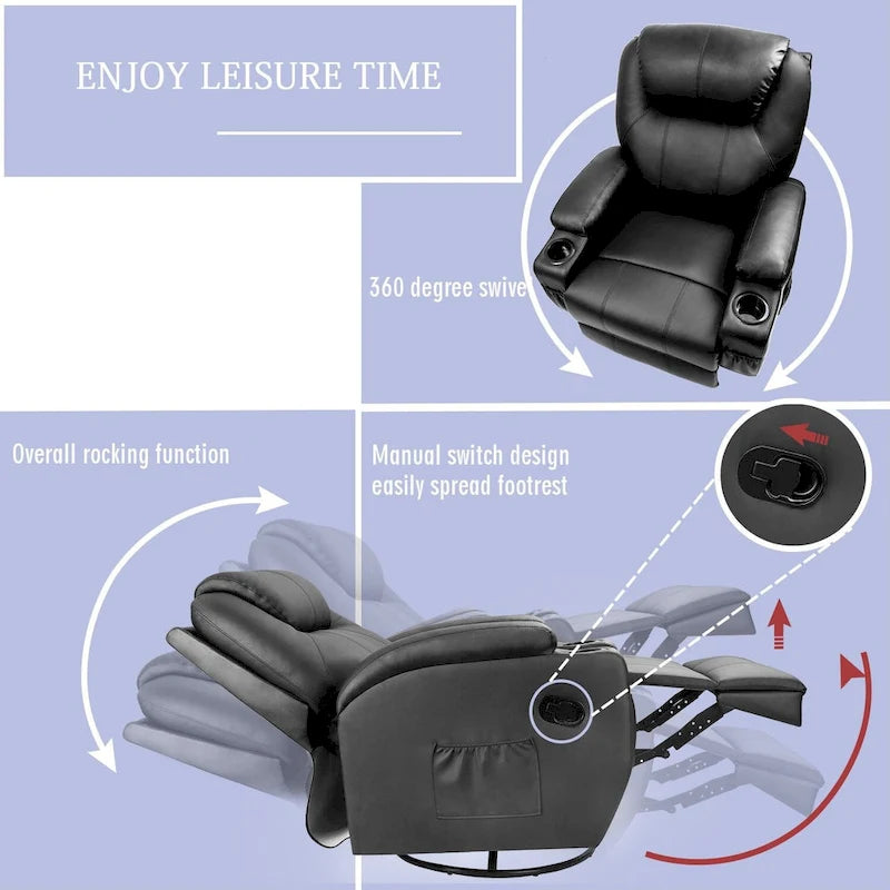Fauteuil inclinable de massage Homall, pivotant, chauffant, en similicuir, pour salon