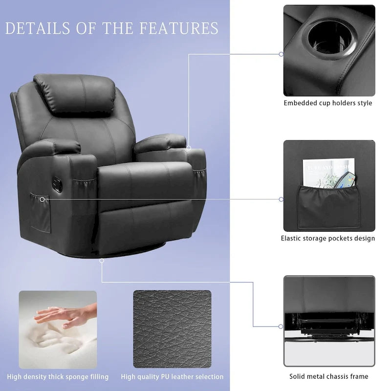 Fauteuil inclinable de massage Homall, pivotant, chauffant, en similicuir, pour salon