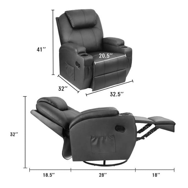 Fauteuil inclinable de massage Homall, pivotant, chauffant, en similicuir, pour salon