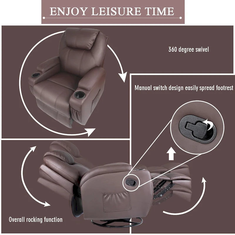 Fauteuil inclinable de massage Homall, pivotant, chauffant, en similicuir, pour salon