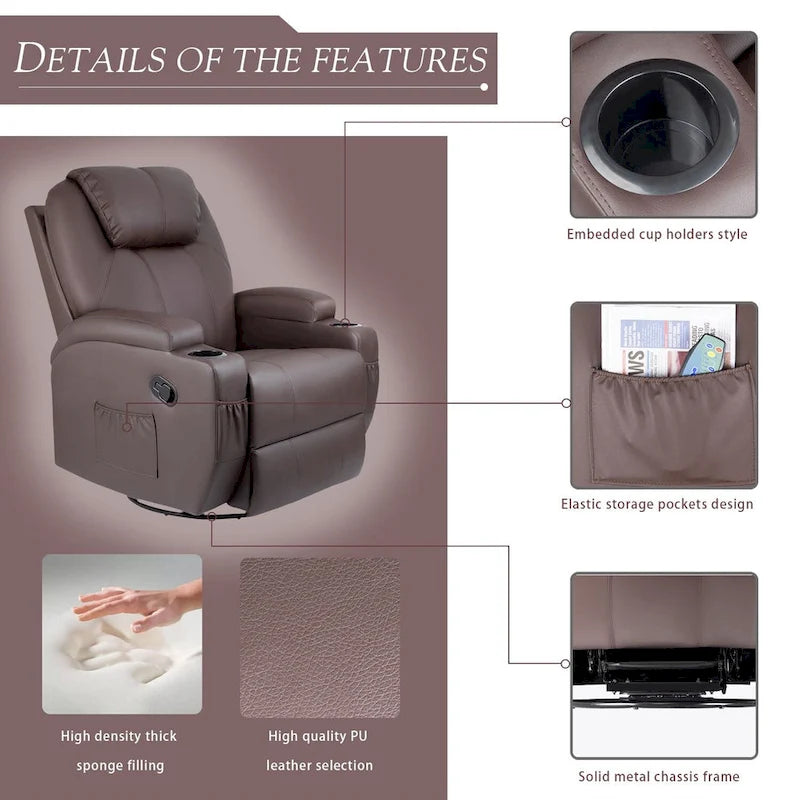 Fauteuil inclinable de massage Homall, pivotant, chauffant, en similicuir, pour salon