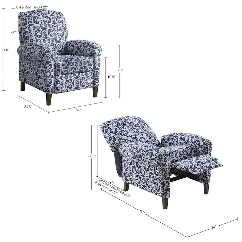 Fauteuil inclinable Madison Park Oscar en bois massif rembourré avec accoudoirs arrondis