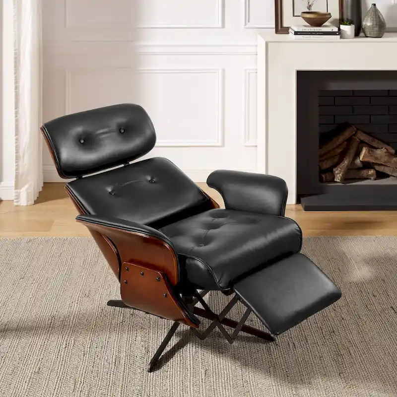 Fauteuil inclinable Art Leon en similicuir style Mid-century Modern