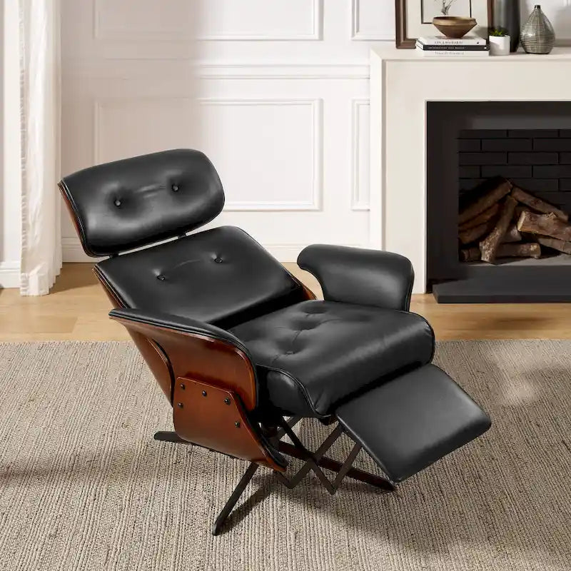 Fauteuil inclinable Art Leon en similicuir style Mid-century Modern