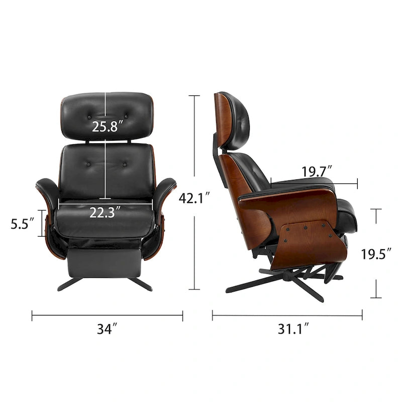 Fauteuil inclinable Art Leon en similicuir style Mid-century Modern
