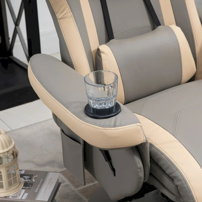 Fauteuil inclinable manuel HOMCOM en cuir PU avec repose-pieds réglable, fonction d'inclinaison à 135°, pivotant à 360°, porte-gobelet