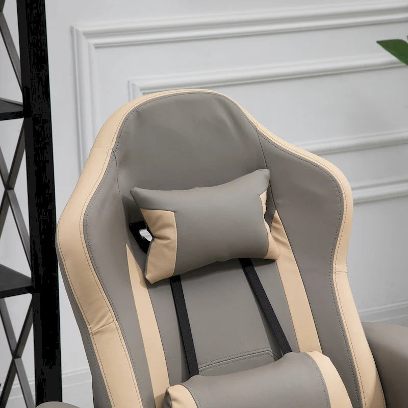 Fauteuil inclinable manuel HOMCOM en cuir PU avec repose-pieds réglable, fonction d'inclinaison à 135°, pivotant à 360°, porte-gobelet