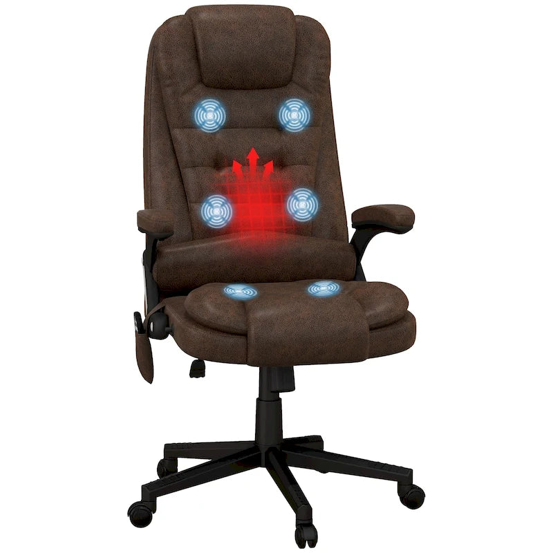 Chaise de bureau de massage vibrante HOMCOM 6 points avec chauffage, Fauteuil de direction à dossier haut en microfibre avec dossier inclinable