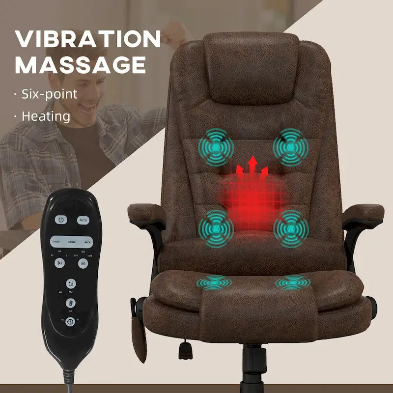 Chaise de bureau de massage vibrante HOMCOM 6 points avec chauffage, Fauteuil de direction à dossier haut en microfibre avec dossier inclinable