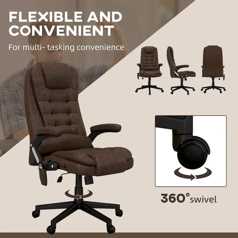 Chaise de bureau de massage vibrante HOMCOM 6 points avec chauffage, Fauteuil de direction à dossier haut en microfibre avec dossier inclinable