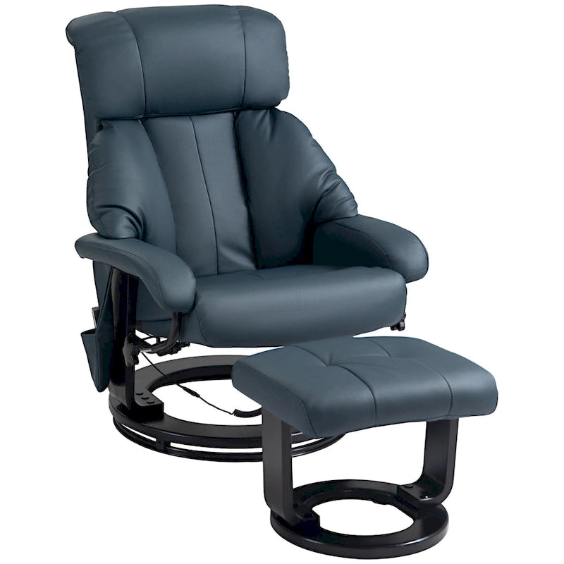 Fauteuil de massage inclinable HOMCOM avec pouf, fauteuil inclinable pivotant à 360° et repose-pieds, fauteuil inclinable en cuir PU, gris