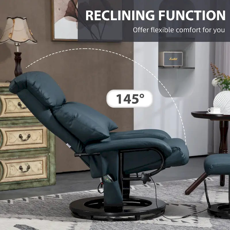 Fauteuil de massage inclinable HOMCOM avec pouf, fauteuil inclinable pivotant à 360° et repose-pieds, fauteuil inclinable en cuir PU, gris