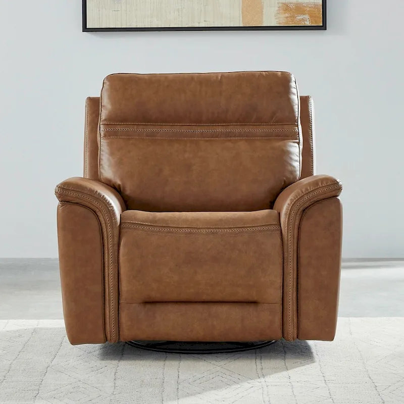 Fauteuil inclinable électrique en cuir Cooper - Camel