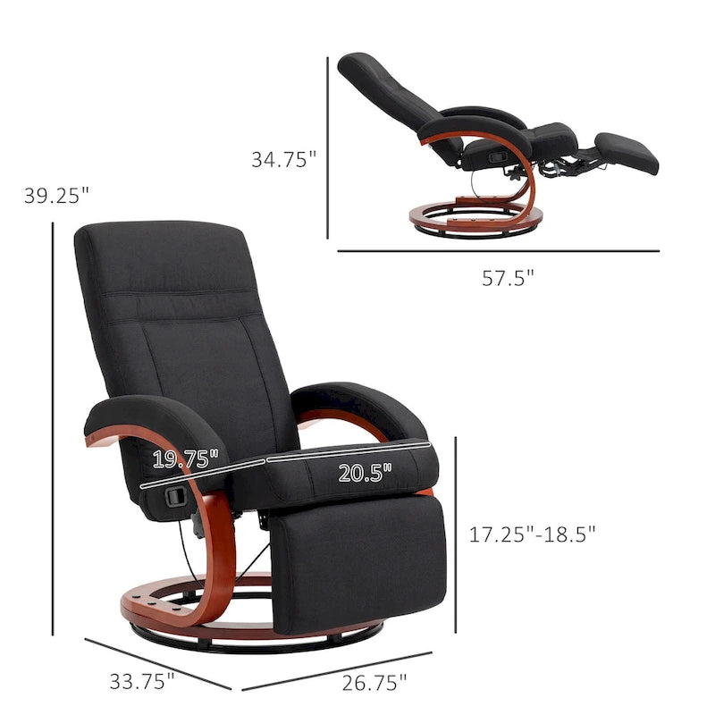Fauteuil inclinable manuel HOMCOM pour adultes, inclinable pivotant réglable avec repose-pieds