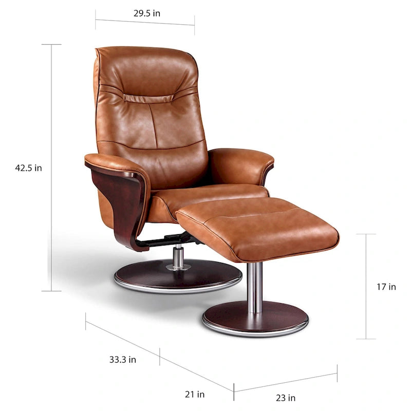 Fauteuil inclinable et pouf pivotants modernes en cuir marron Artiva USA 'Milano'