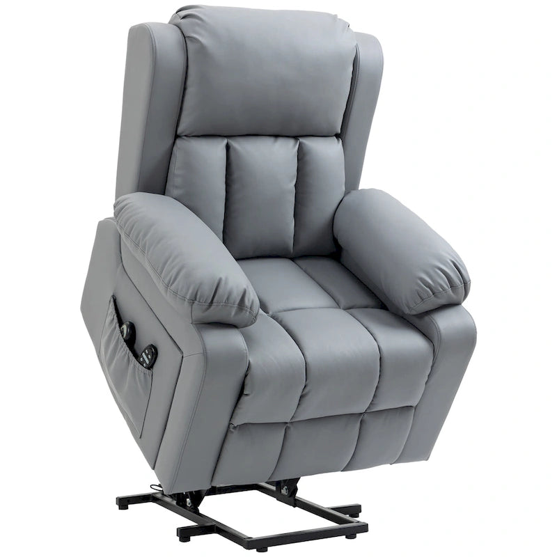 Fauteuil releveur électrique HOMCOM, Fauteuil inclinable en cuir PU pour personnes âgées avec massage par vibration, télécommande, poches latérales