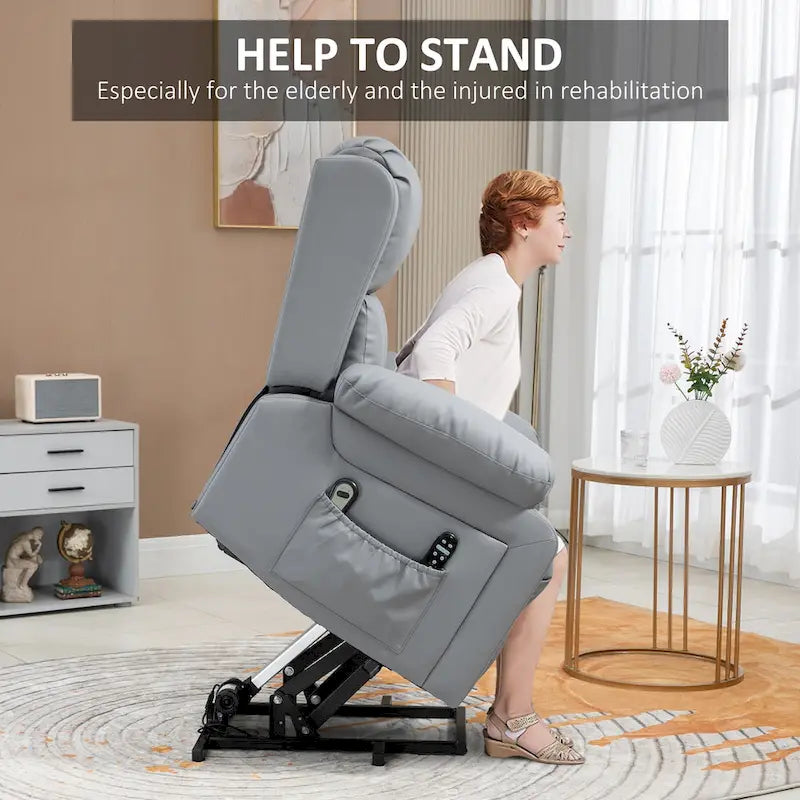 Fauteuil releveur électrique HOMCOM, Fauteuil inclinable en cuir PU pour personnes âgées avec massage par vibration, télécommande, poches latérales