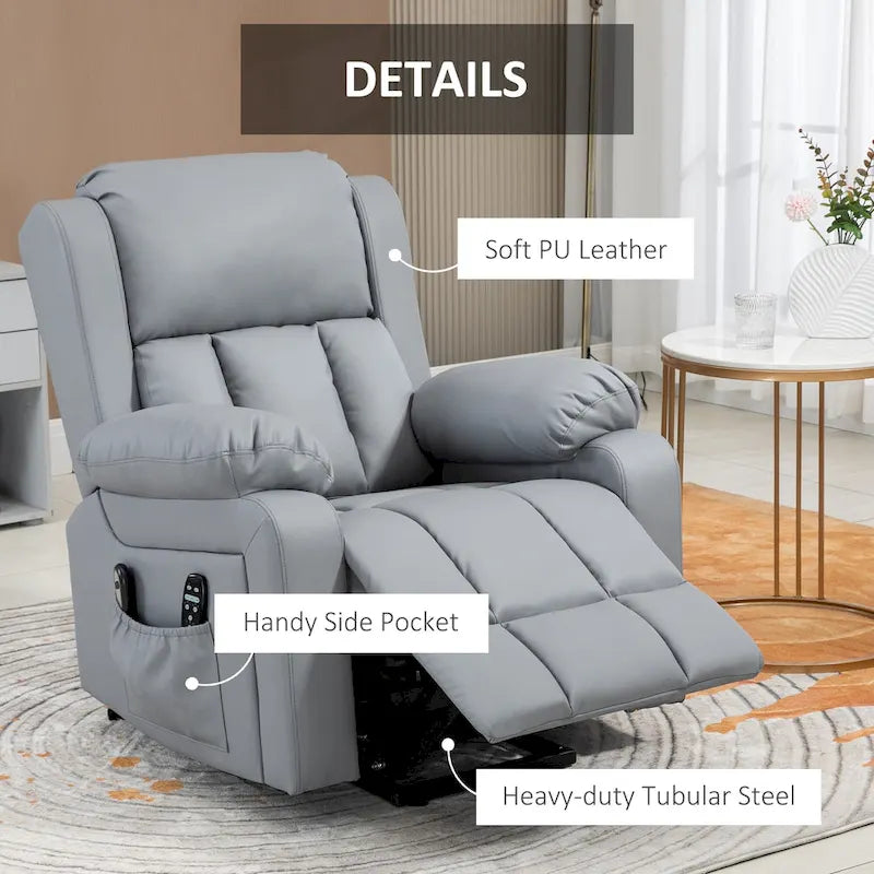 Fauteuil releveur électrique HOMCOM, Fauteuil inclinable en cuir PU pour personnes âgées avec massage par vibration, télécommande, poches latérales