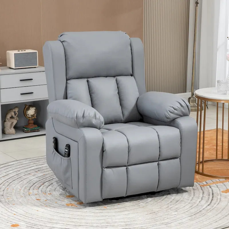 Fauteuil releveur électrique HOMCOM, Fauteuil inclinable en cuir PU pour personnes âgées avec massage par vibration, télécommande, poches latérales