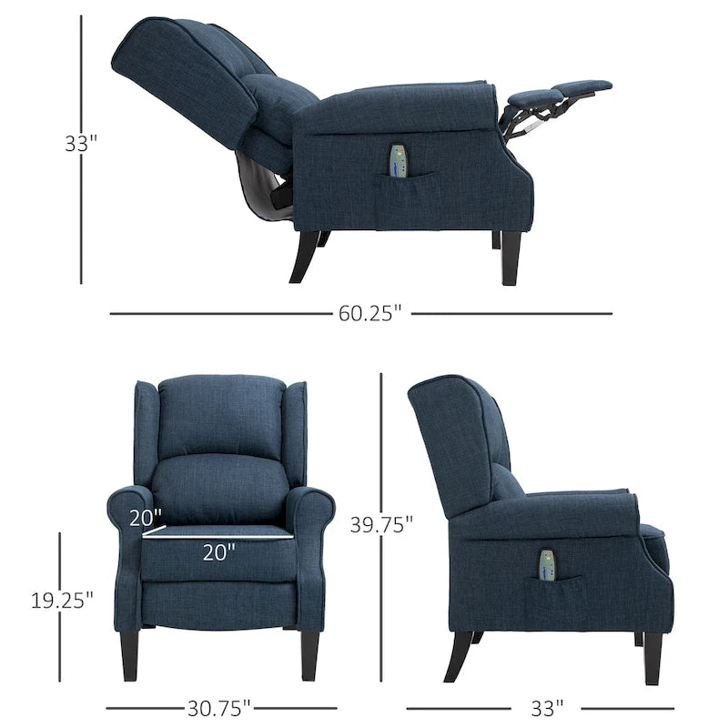 Fauteuil de massage vibrant et chauffant à oreilles HOMCOM, fauteuil inclinable de massage rembourré avec télécommande