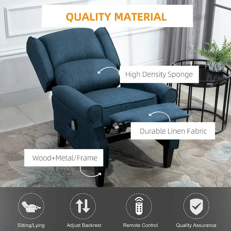 Fauteuil de massage vibrant et chauffant à oreilles HOMCOM, fauteuil inclinable de massage rembourré avec télécommande