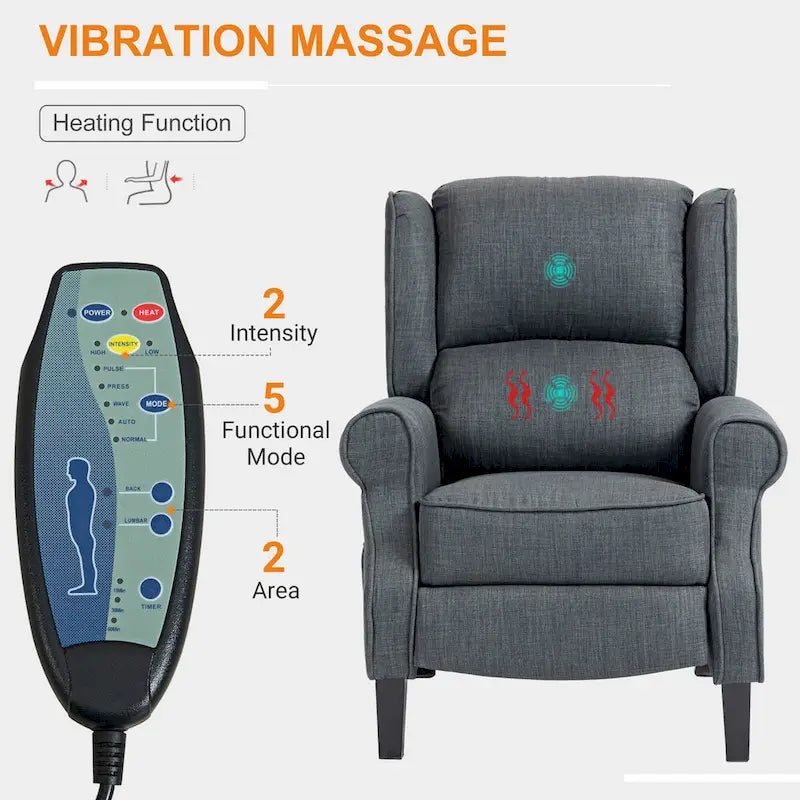 Fauteuil de massage vibrant et chauffant à oreilles HOMCOM, fauteuil inclinable de massage rembourré avec télécommande