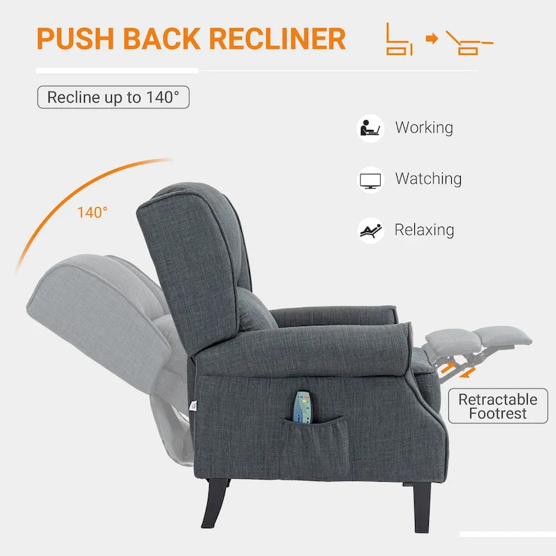 Fauteuil de massage vibrant et chauffant à oreilles HOMCOM, fauteuil inclinable de massage rembourré avec télécommande