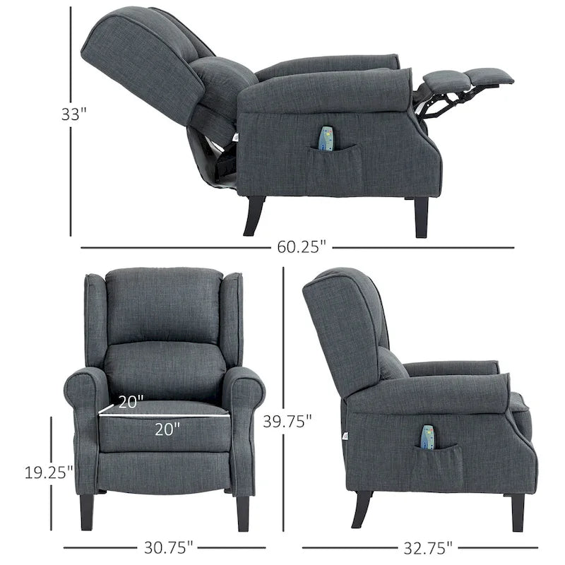 Fauteuil de massage vibrant et chauffant à oreilles HOMCOM, fauteuil inclinable de massage rembourré avec télécommande