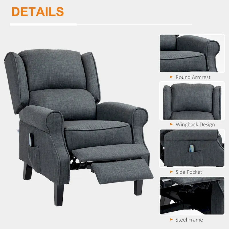 Fauteuil de massage vibrant et chauffant à oreilles HOMCOM, fauteuil inclinable de massage rembourré avec télécommande