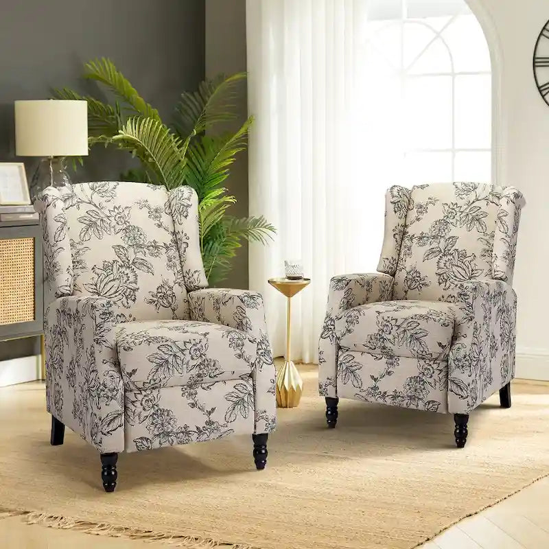Lot de 2 fauteuils inclinables manuels Damaris Mid-Century Modern avec dossier à oreilles par HULALA HOME
