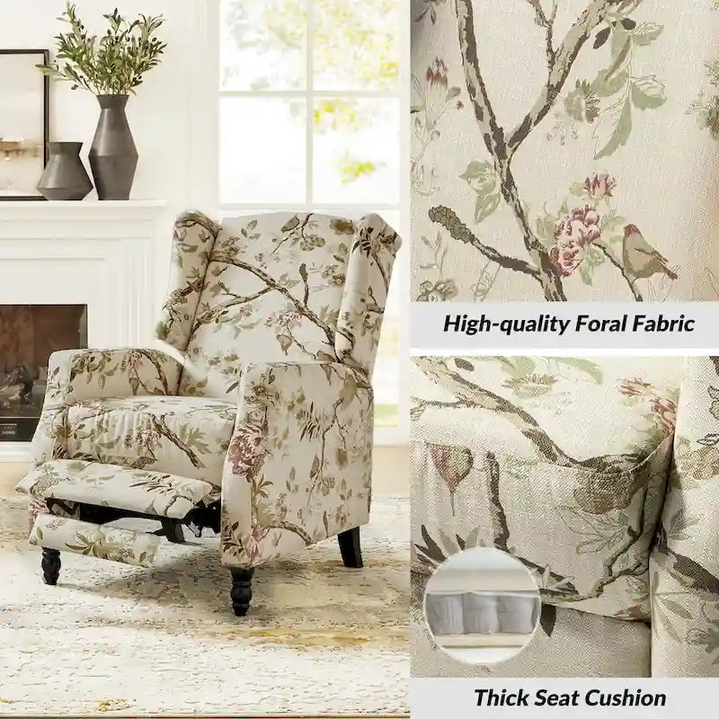 Lot de 2 fauteuils inclinables manuels Damaris Mid-Century Modern avec dossier à oreilles par HULALA HOME
