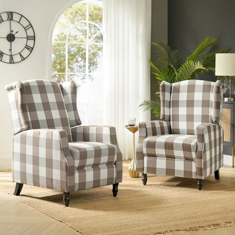 Lot de 2 fauteuils inclinables manuels Damaris Mid-Century Modern avec dossier à oreilles par HULALA HOME