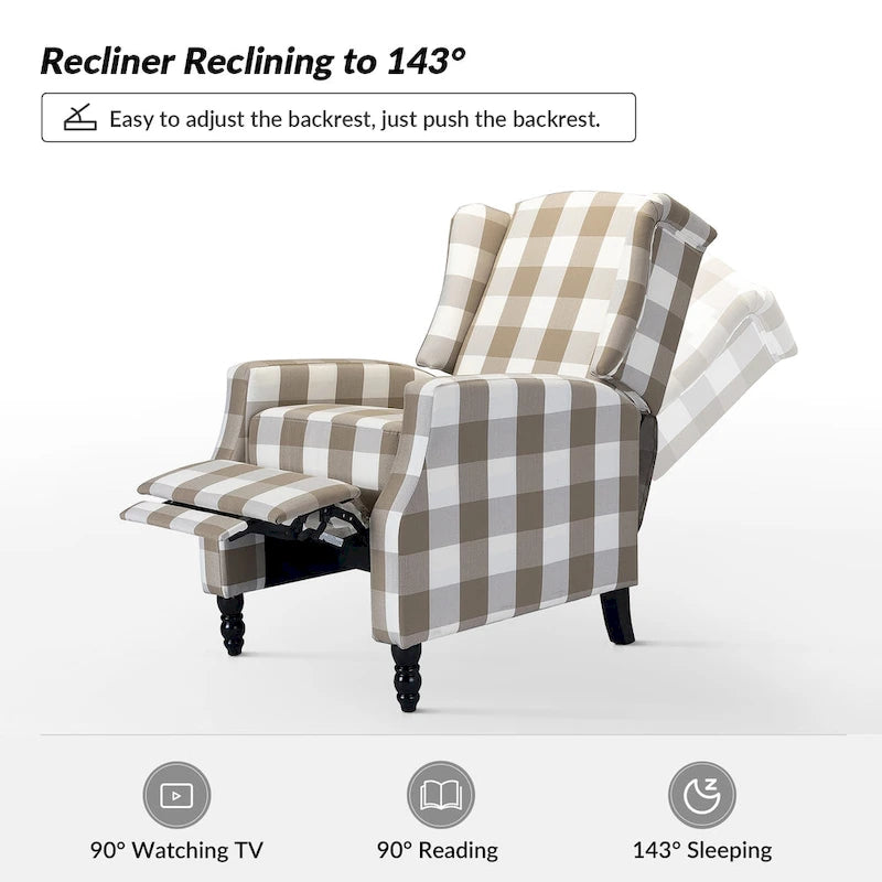 Lot de 2 fauteuils inclinables manuels Damaris Mid-Century Modern avec dossier à oreilles par HULALA HOME
