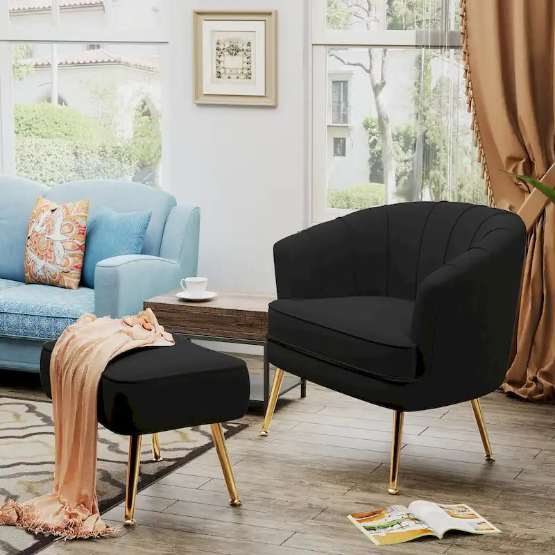 Andeworld Fauteuil d'appoint avec Ottomane, Fauteuil simple moderne rembourré, Fauteuil club confortable pour salon