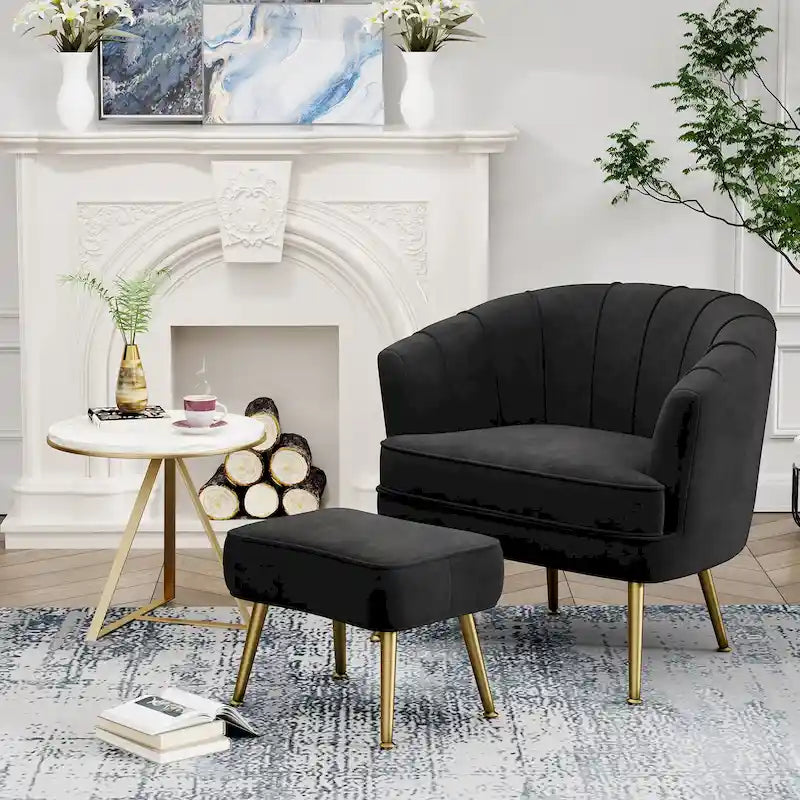 Andeworld Fauteuil d'appoint avec Ottomane, Fauteuil simple moderne rembourré, Fauteuil club confortable pour salon