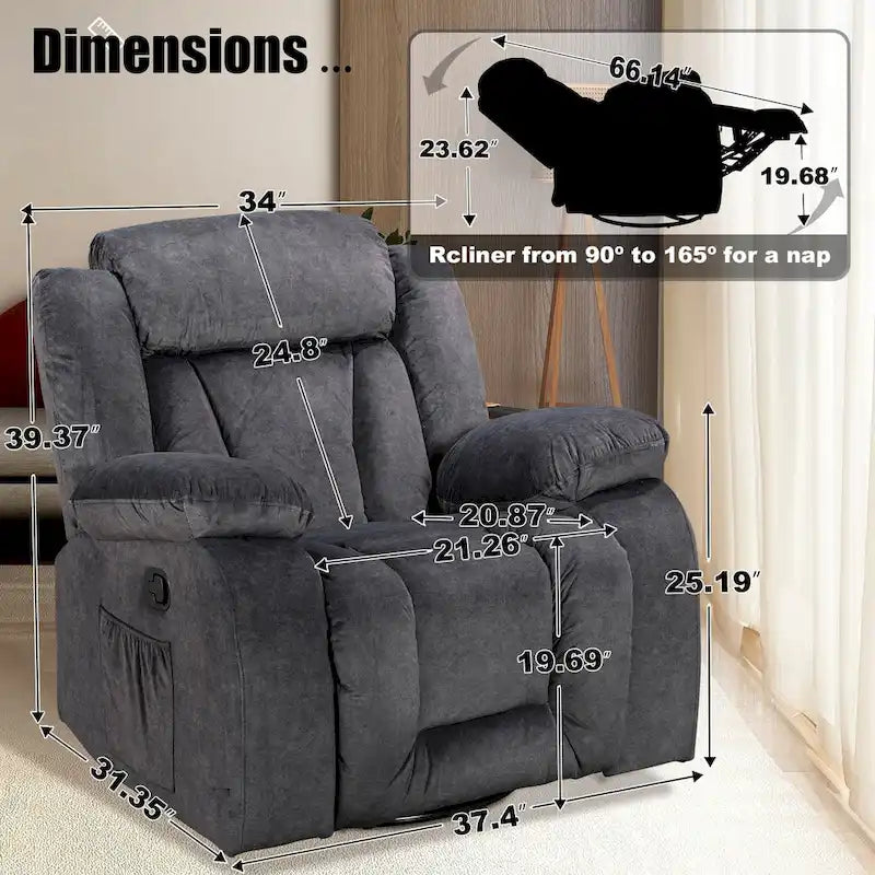 Fauteuil inclinable chauffant et massant de taille standard super confortable