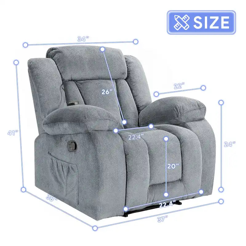 Fauteuil inclinable chauffant et massant de taille standard super confortable