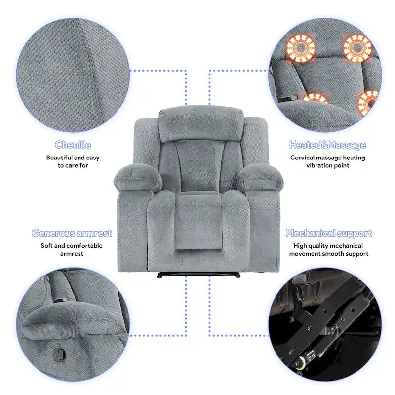 Fauteuil inclinable chauffant et massant de taille standard super confortable