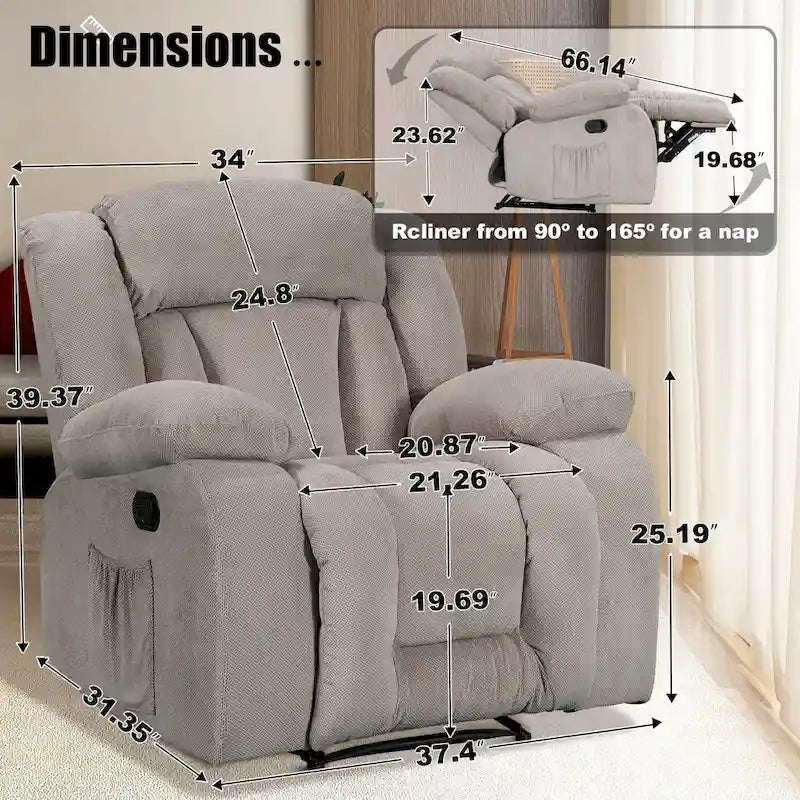Fauteuil inclinable chauffant et massant de taille standard super confortable
