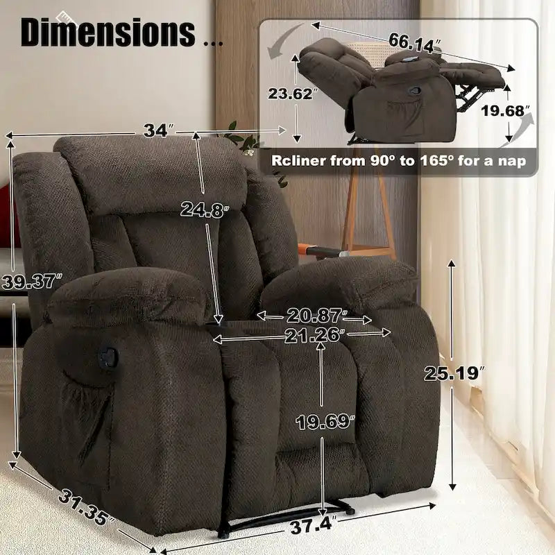 Fauteuil inclinable chauffant et massant de taille standard super confortable