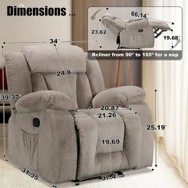 Fauteuil inclinable chauffant et massant de taille standard super confortable