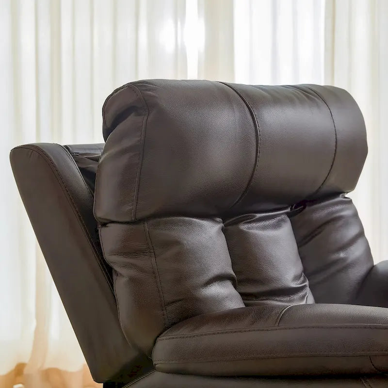 Fauteuil inclinable électrique en cuir pleine fleur avec appuie-tête réglable, repose-pieds extensible et fonction zéro gravité