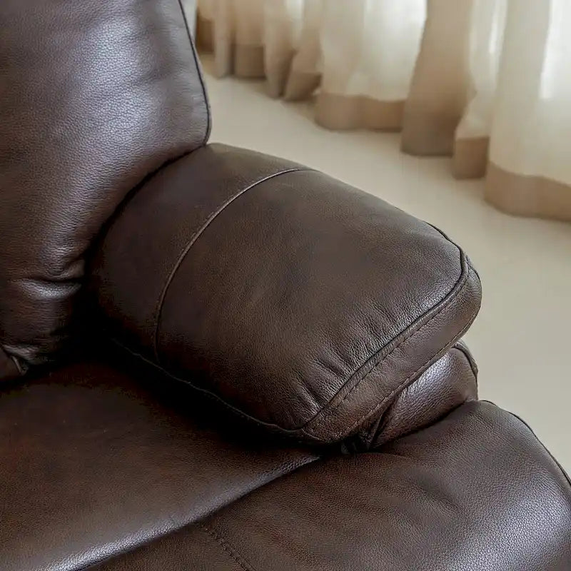 Fauteuil inclinable électrique en cuir pleine fleur avec appuie-tête réglable, repose-pieds extensible et fonction zéro gravité