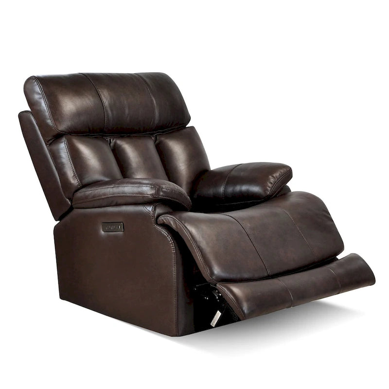 Fauteuil inclinable électrique en cuir pleine fleur avec appuie-tête réglable, repose-pieds extensible et fonction zéro gravité