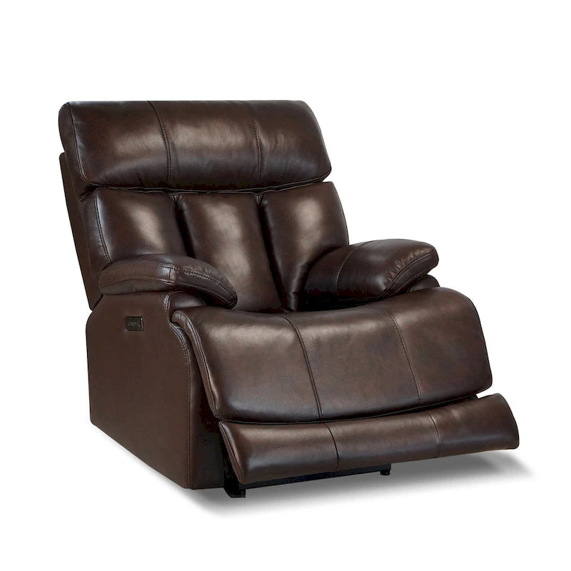 Fauteuil inclinable électrique en cuir pleine fleur avec appuie-tête réglable, repose-pieds extensible et fonction zéro gravité