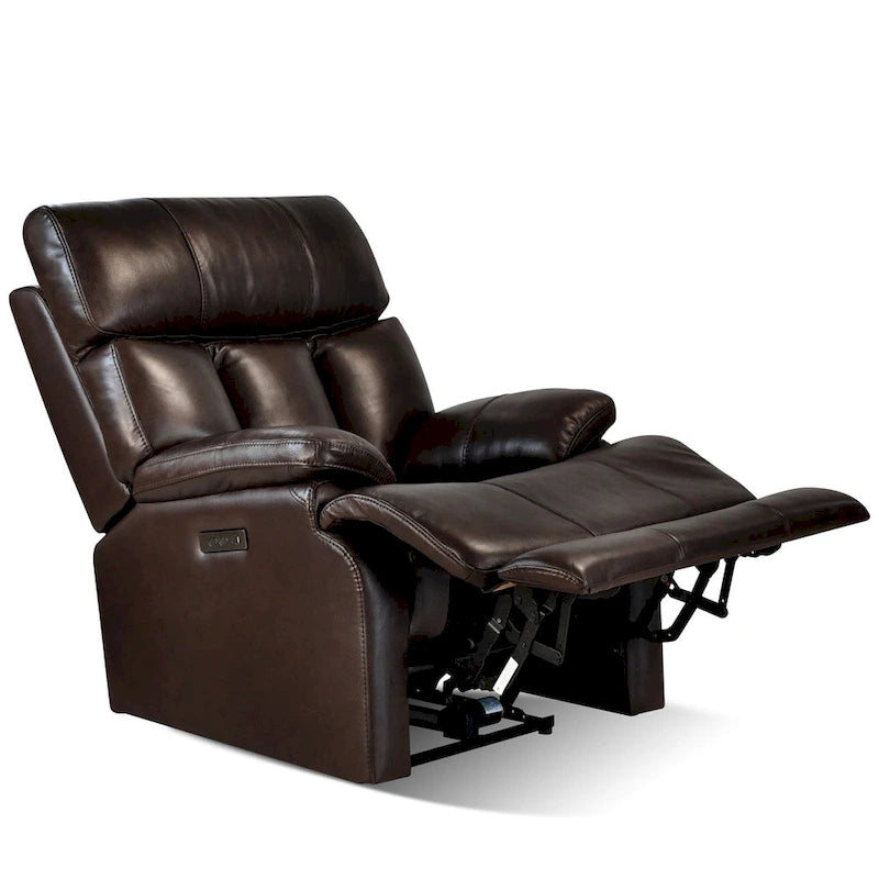 Fauteuil inclinable électrique en cuir pleine fleur avec appuie-tête réglable, repose-pieds extensible et fonction zéro gravité